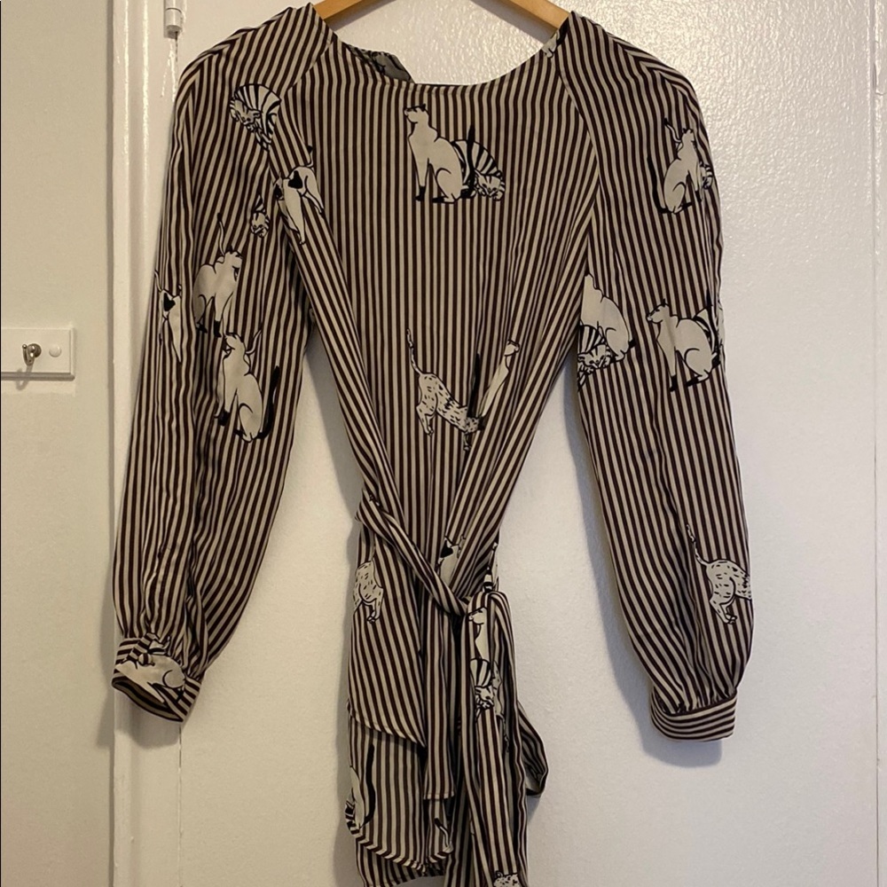 NEW! Striped Button-Up Blouse with Animal Print